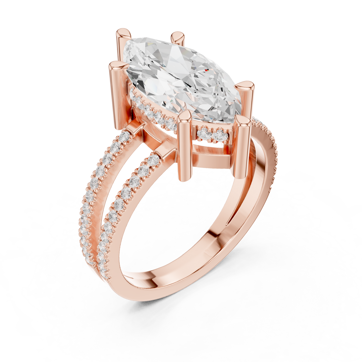 Split-Shank Pave Solitaire - Marquise Vintage Engagement Ring