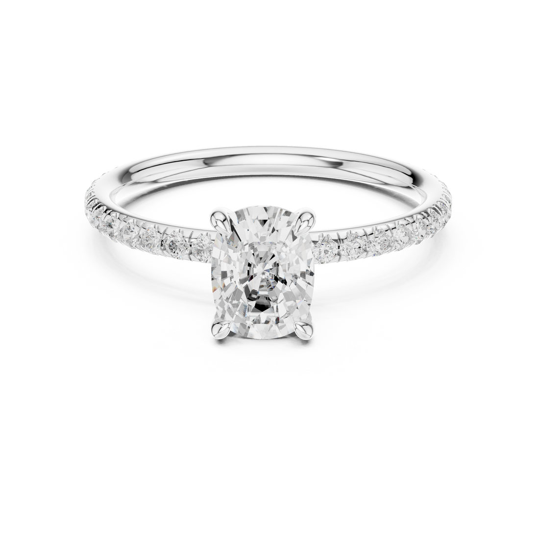 French Pave Solitaire - Cushion Engagement Ring