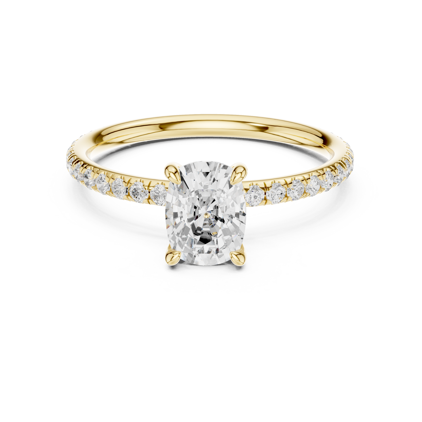 French Pave Solitaire - Cushion Engagement Ring