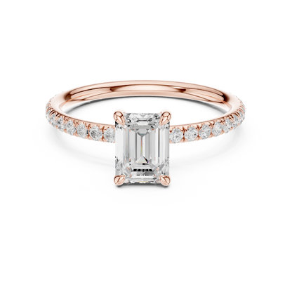 French Pave Solitaire - Emerald Engagement Ring