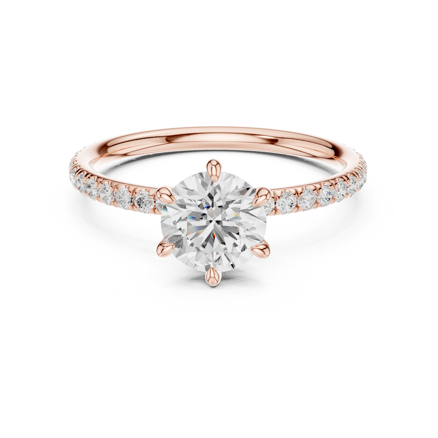 Six-Prong Pave Solitaire - Round Engagement Ring