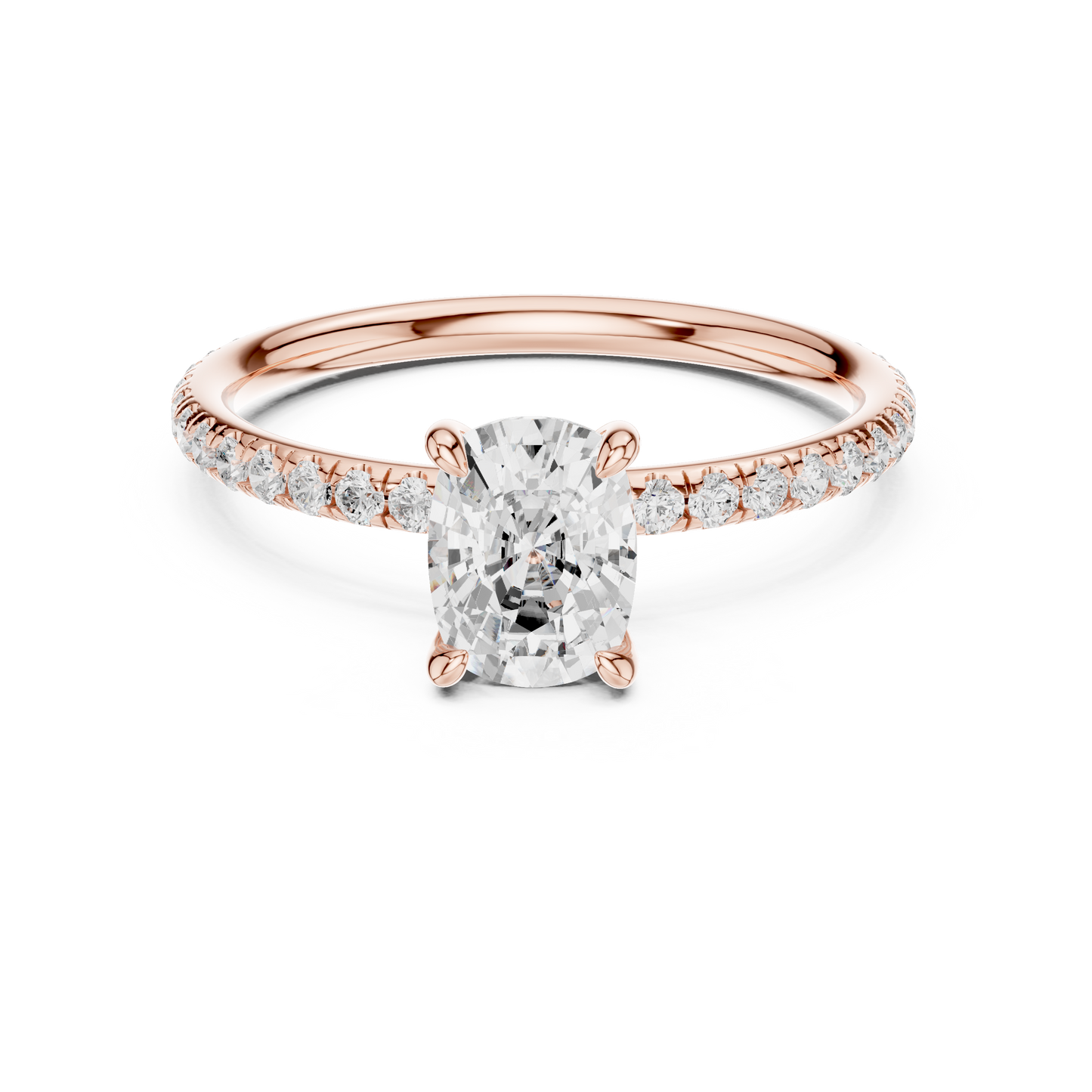 French Pave Solitaire - Cushion Engagement Ring