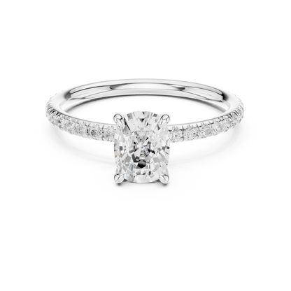 French Pave Solitaire - Cushion Engagement Ring