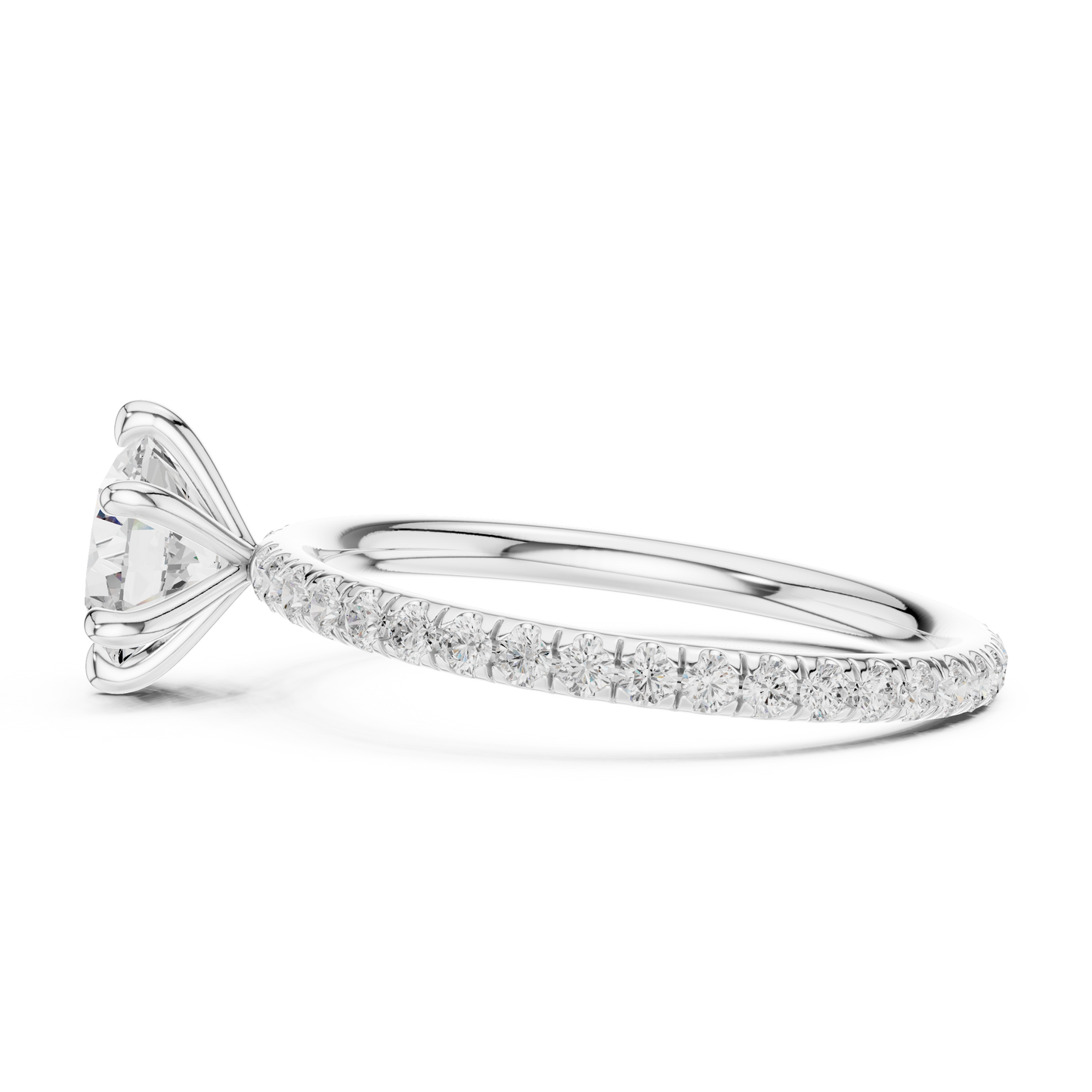 Six-Prong Pave Solitaire - Round Engagement Ring