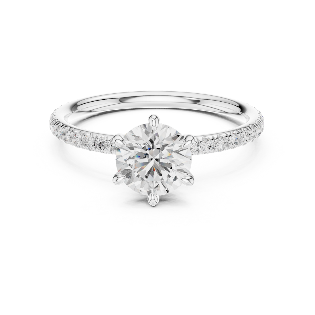 Six-Prong Pave Solitaire - Round Engagement Ring