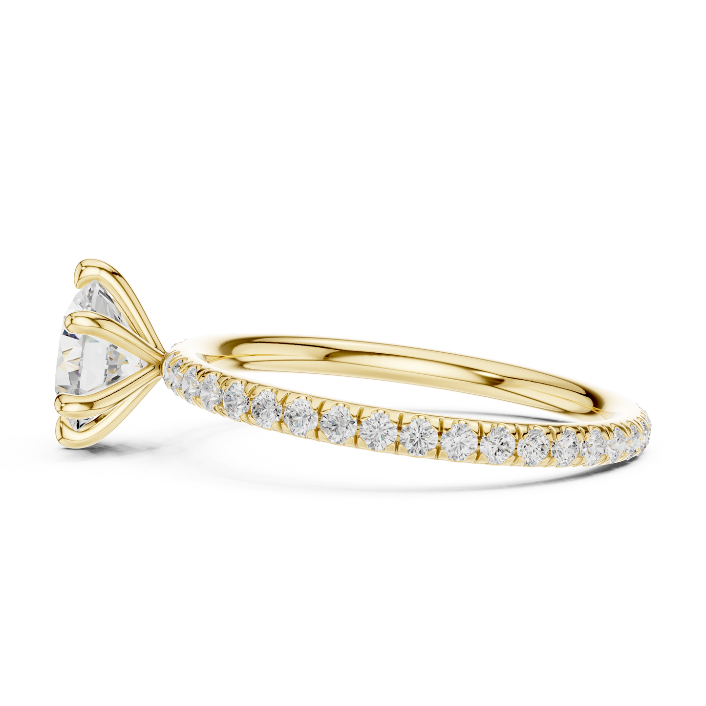 Six-Prong Pave Solitaire - Round Engagement Ring