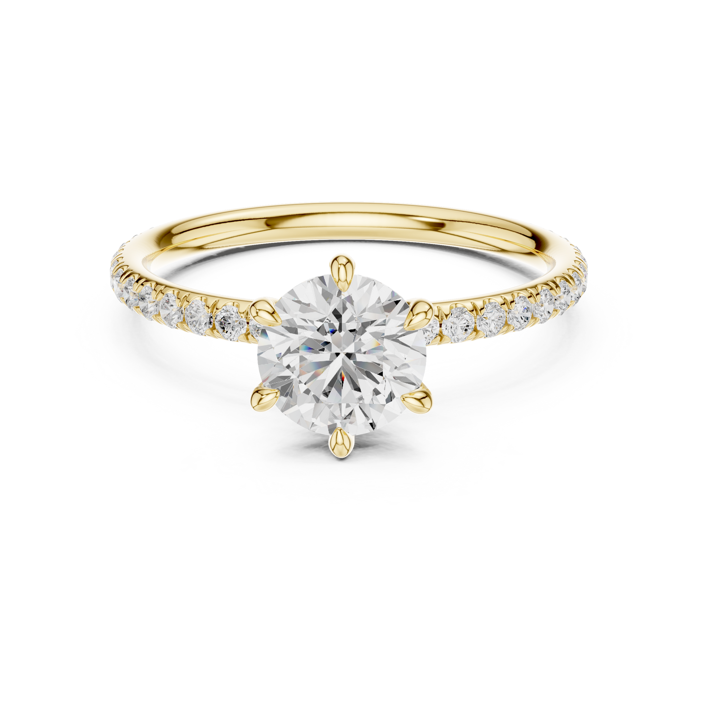 Six-Prong Pave Solitaire - Round Engagement Ring