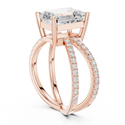 Split-Shank Double Pave Solitaire - Emerald Engagement Ring