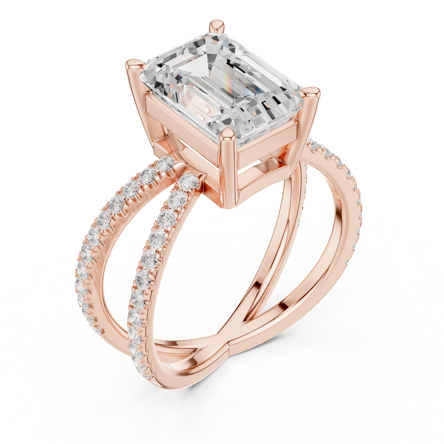 Split-Shank Double Pave Solitaire - Emerald Engagement Ring