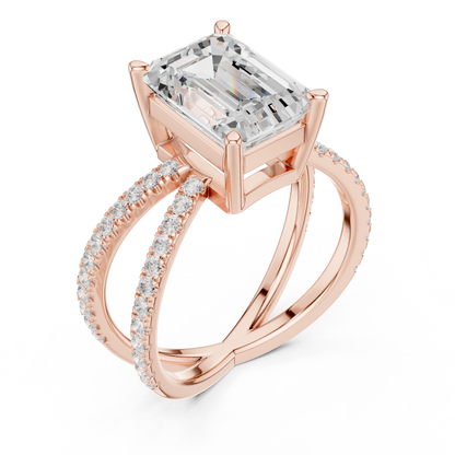 Split-Shank Double Pave Solitaire - Emerald Engagement Ring