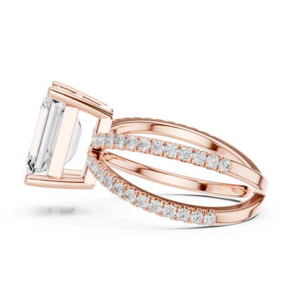 Split-Shank Double Pave Solitaire - Emerald Engagement Ring