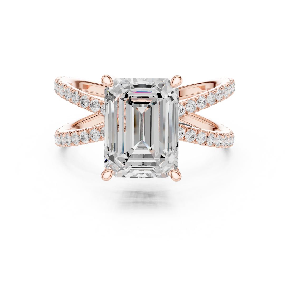 Split-Shank Double Pave Solitaire - Emerald Engagement Ring