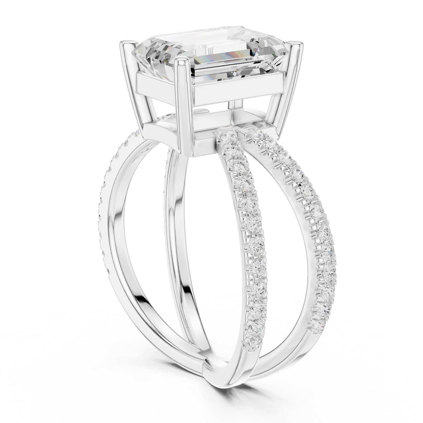 Split-Shank Double Pave Solitaire - Emerald Engagement Ring