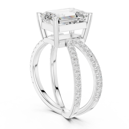 Split-Shank Double Pave Solitaire - Emerald Engagement Ring