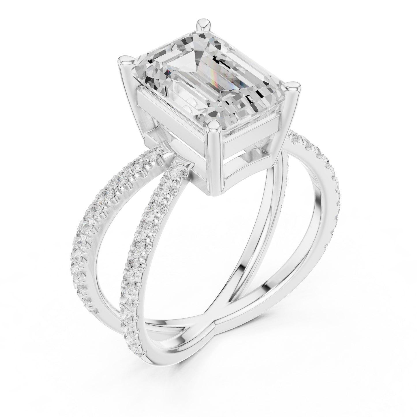 Split-Shank Double Pave Solitaire - Emerald Engagement Ring