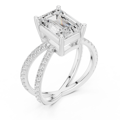 Split-Shank Double Pave Solitaire - Emerald Engagement Ring