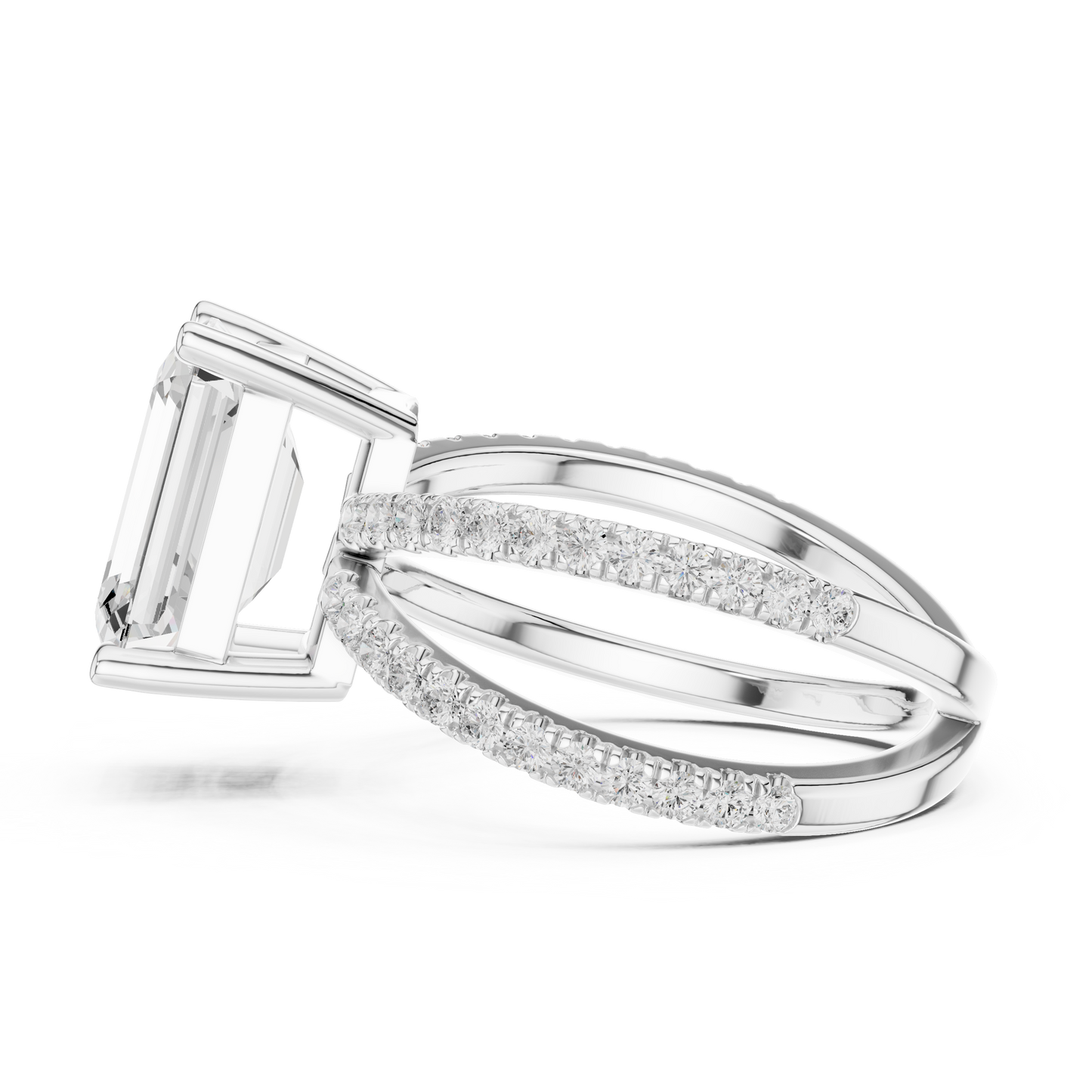 Split-Shank Double Pave Solitaire - Emerald Engagement Ring