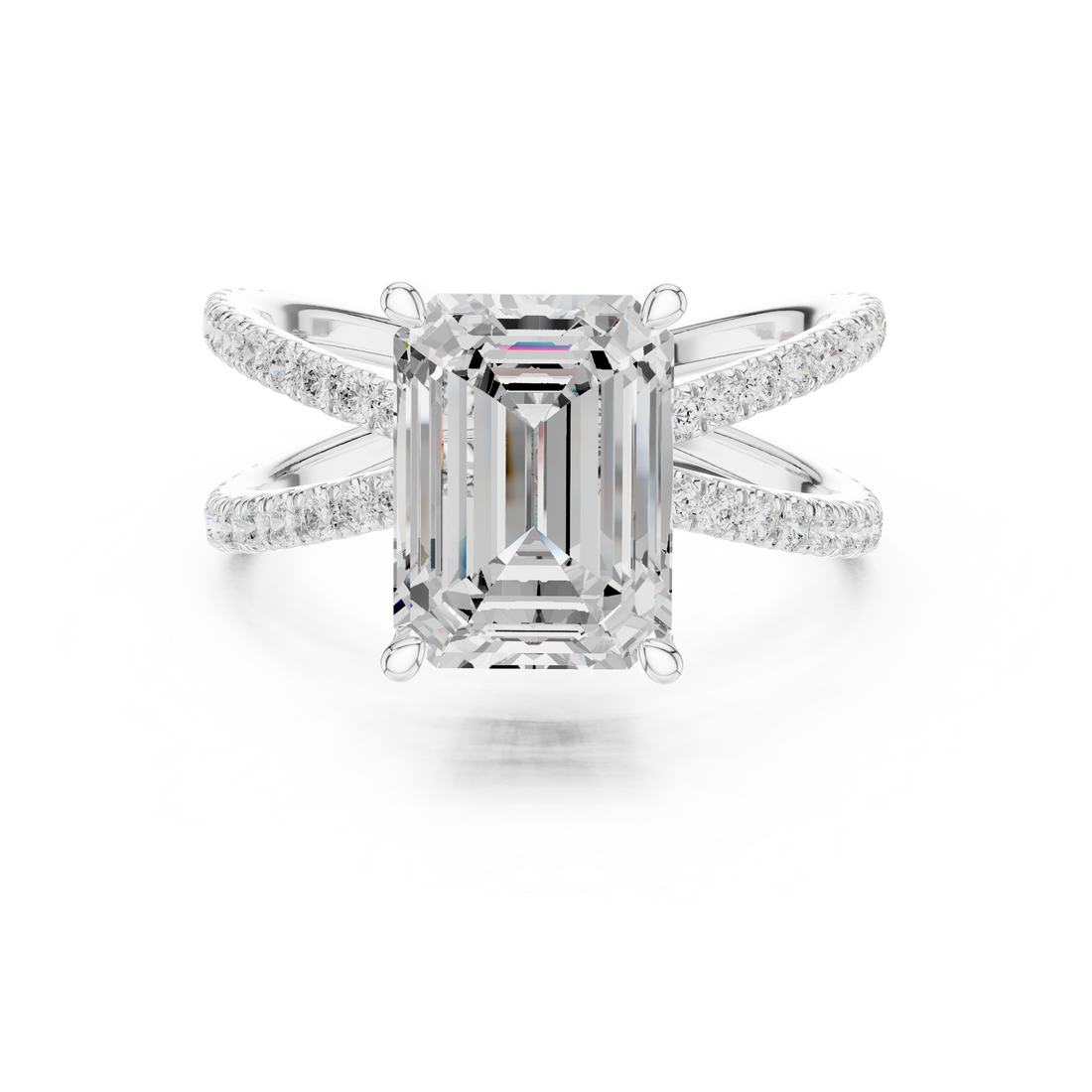 Split-Shank Double Pave Solitaire - Emerald Engagement Ring