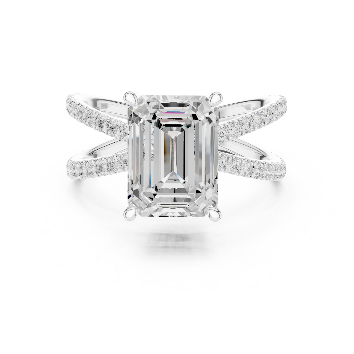 Split-Shank Double Pave Solitaire - Emerald Engagement Ring