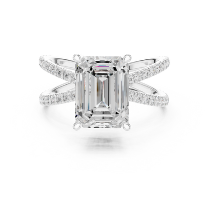 Split-Shank Double Pave Solitaire - Emerald Engagement Ring