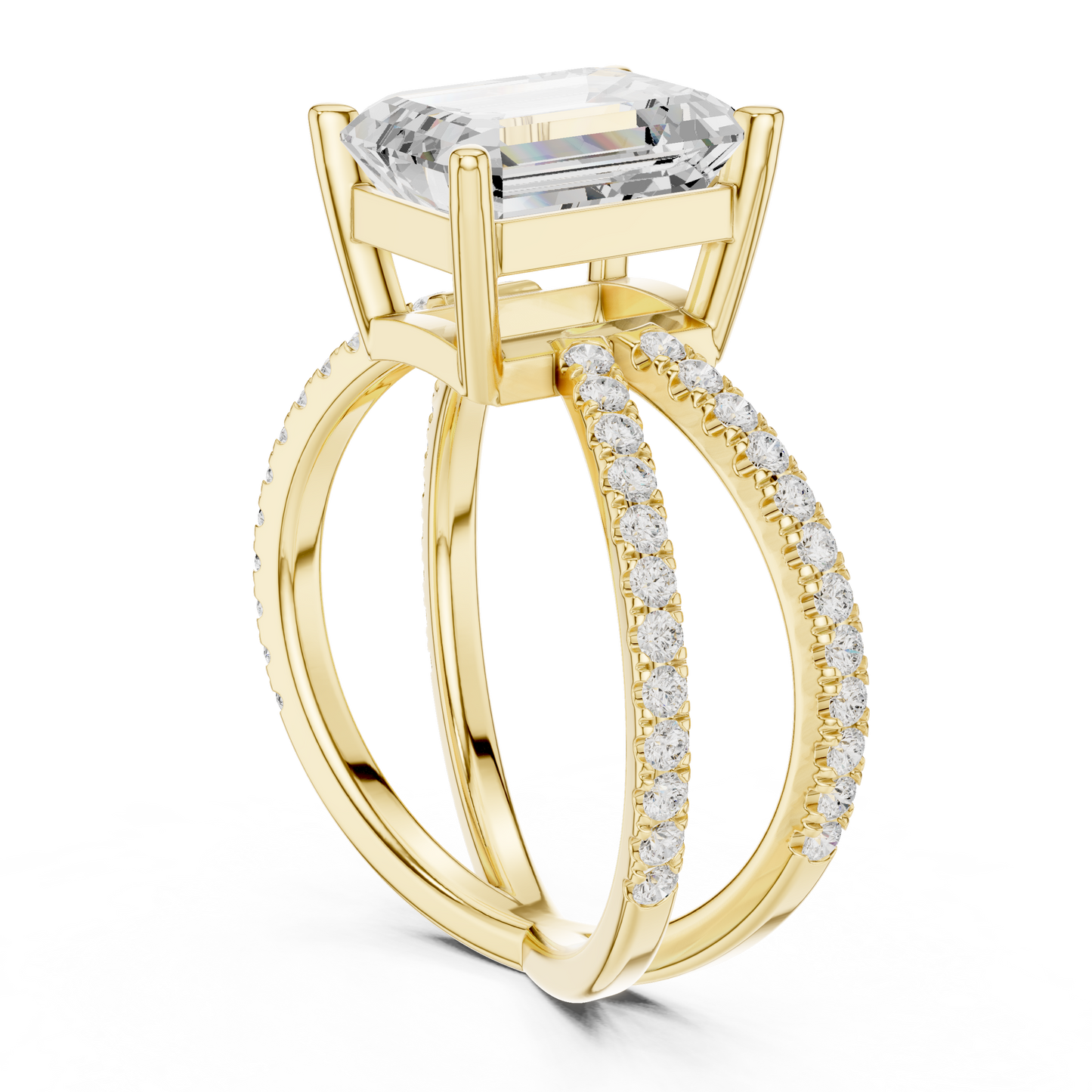 Split-Shank Double Pave Solitaire - Emerald Engagement Ring