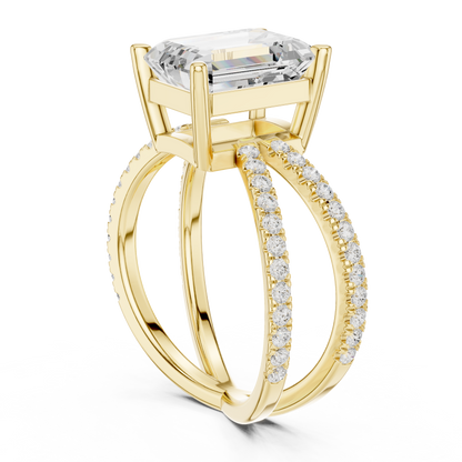 Split-Shank Double Pave Solitaire - Emerald Engagement Ring