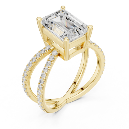 Split-Shank Double Pave Solitaire - Emerald Engagement Ring