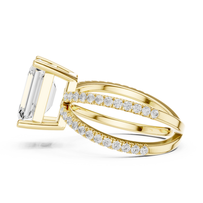 Split-Shank Double Pave Solitaire - Emerald Engagement Ring