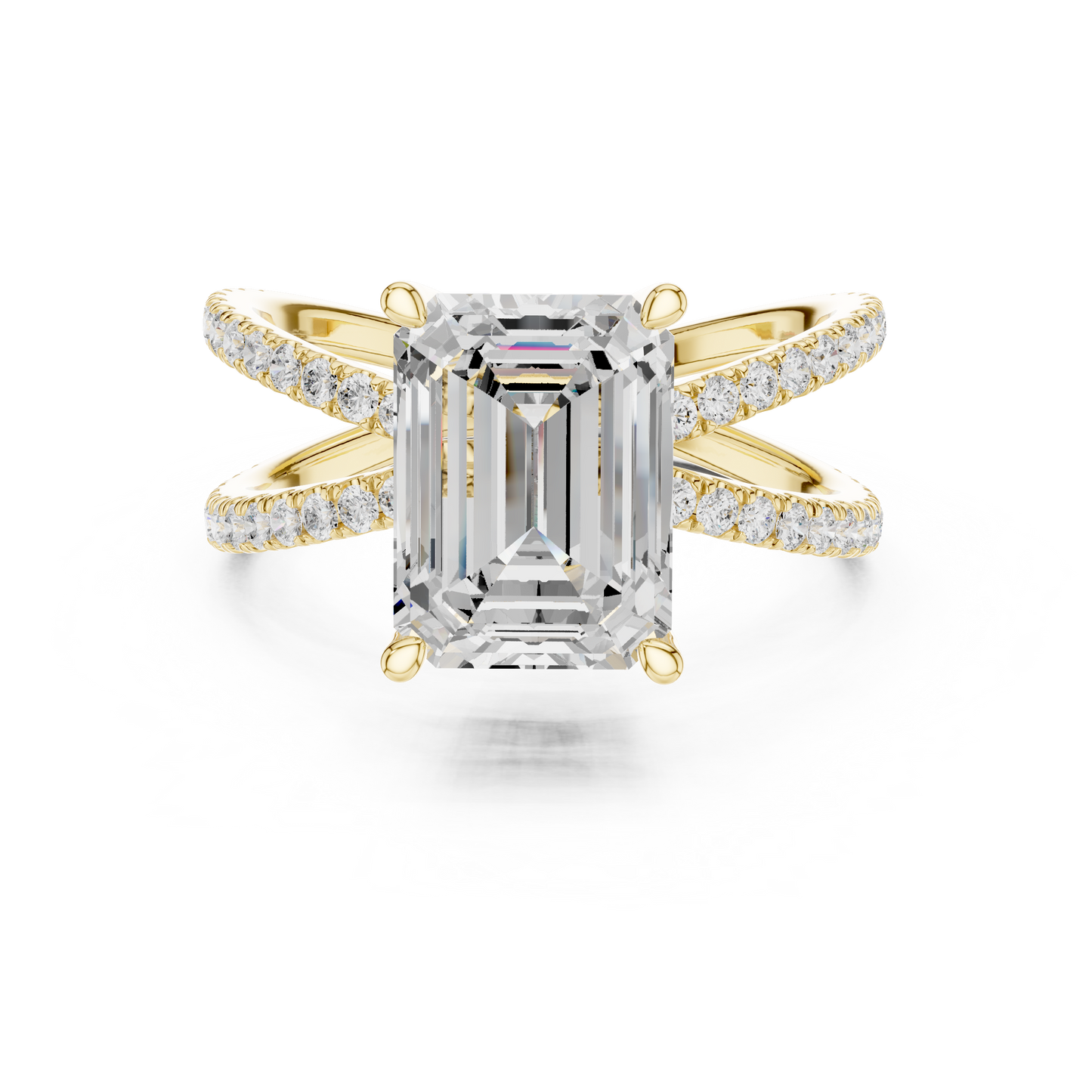 Split-Shank Double Pave Solitaire - Emerald Engagement Ring