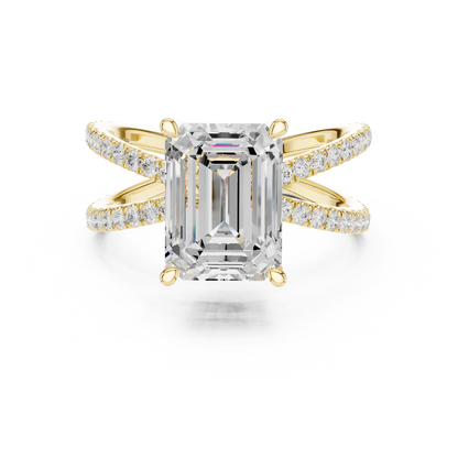 Split-Shank Double Pave Solitaire - Emerald Engagement Ring