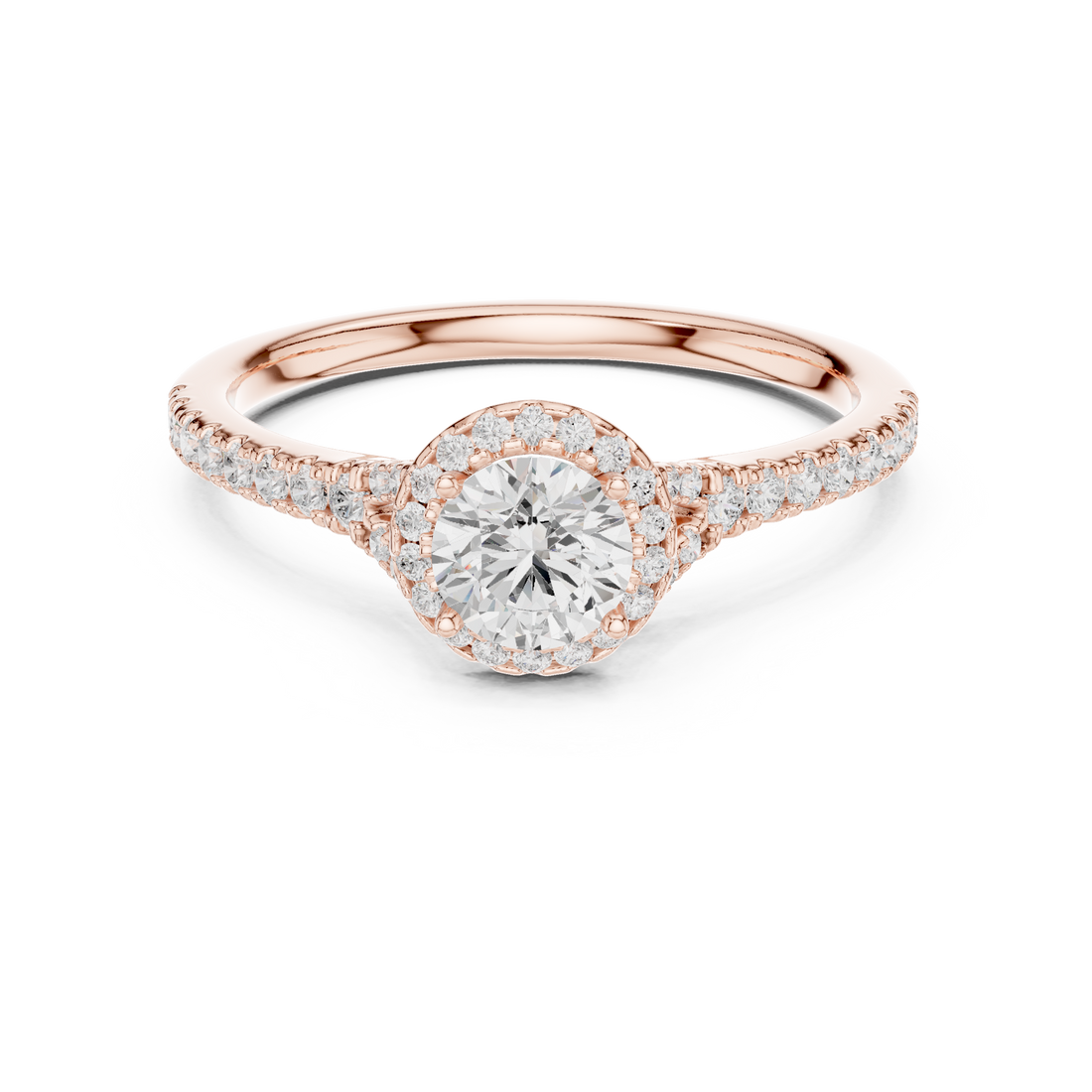 Halo Solitaire - Tapered Pave - Round Engagement Ring