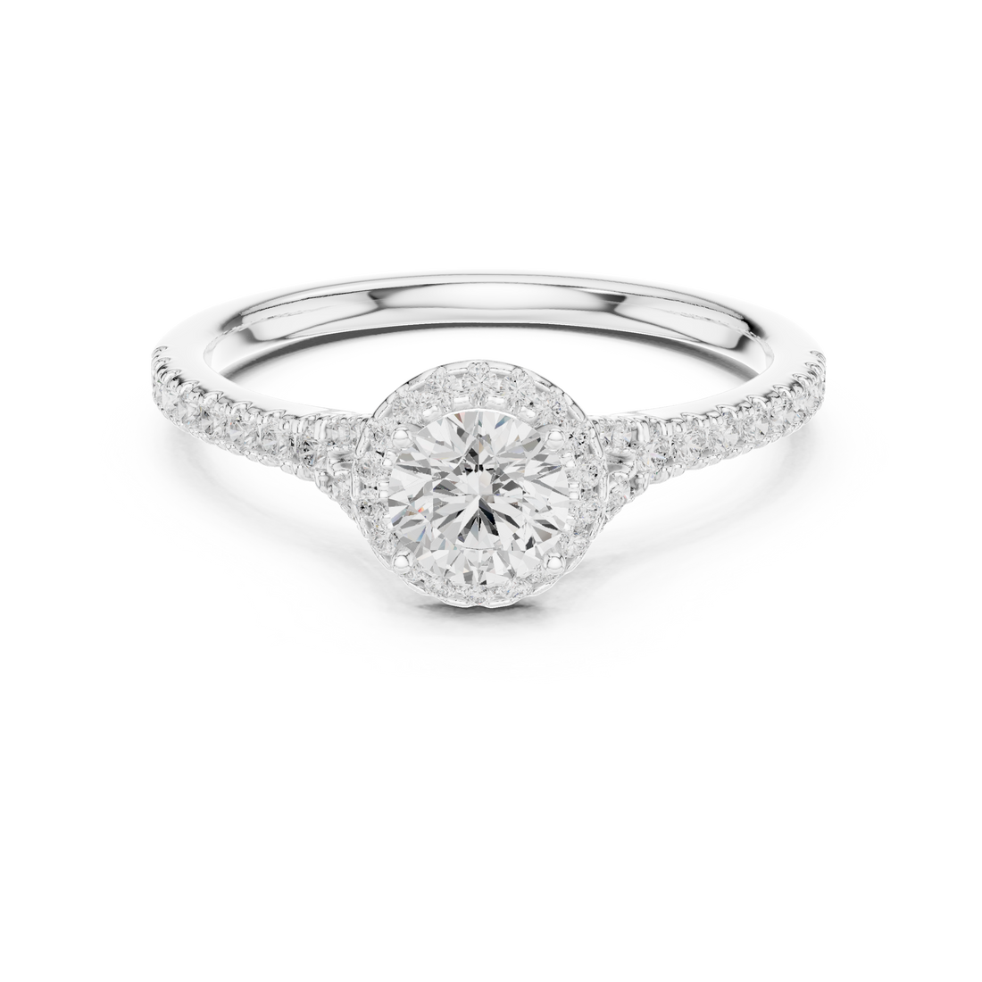 Halo Solitaire - Tapered Pave - Round Engagement Ring