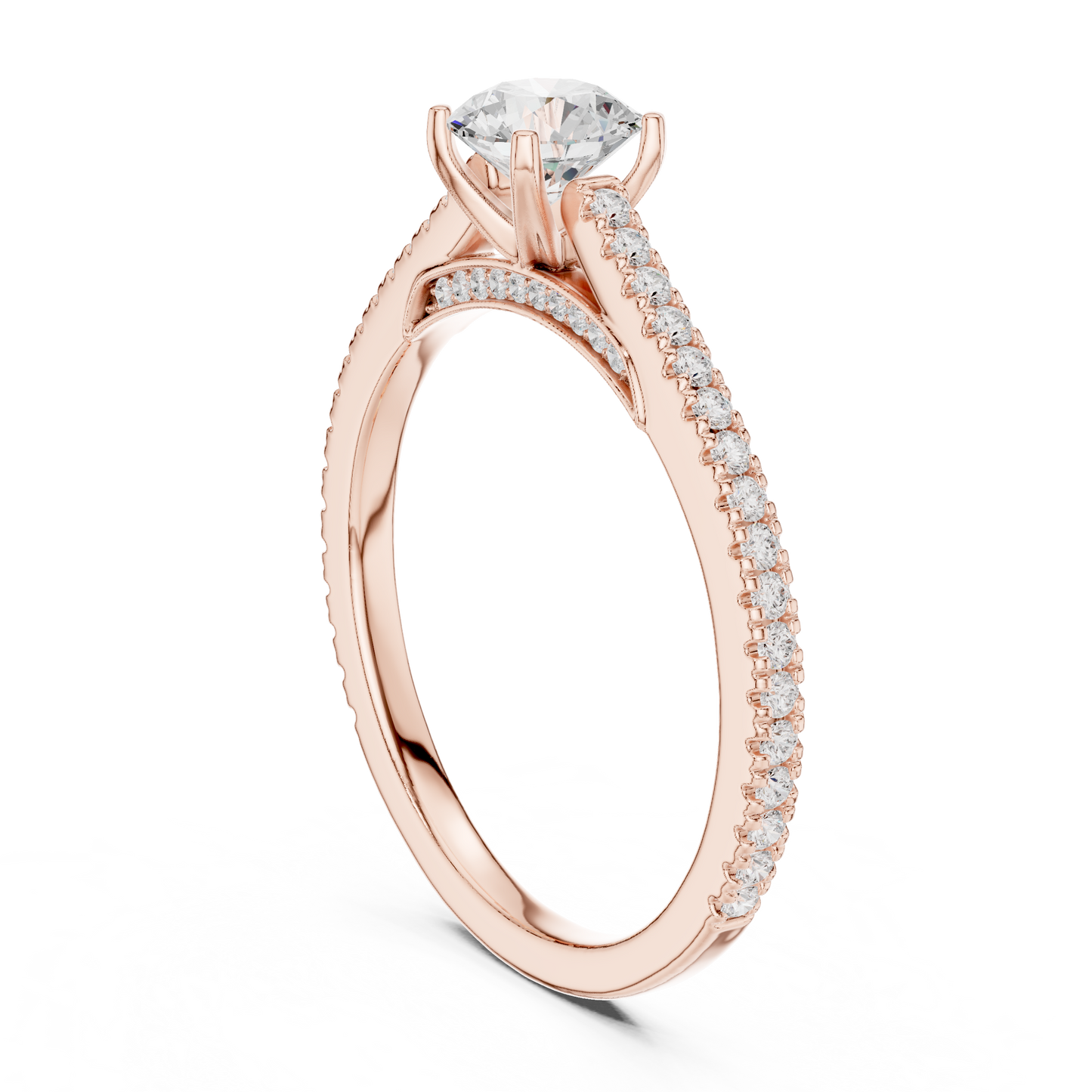 French Pave Solitaire - Round Engagement Ring