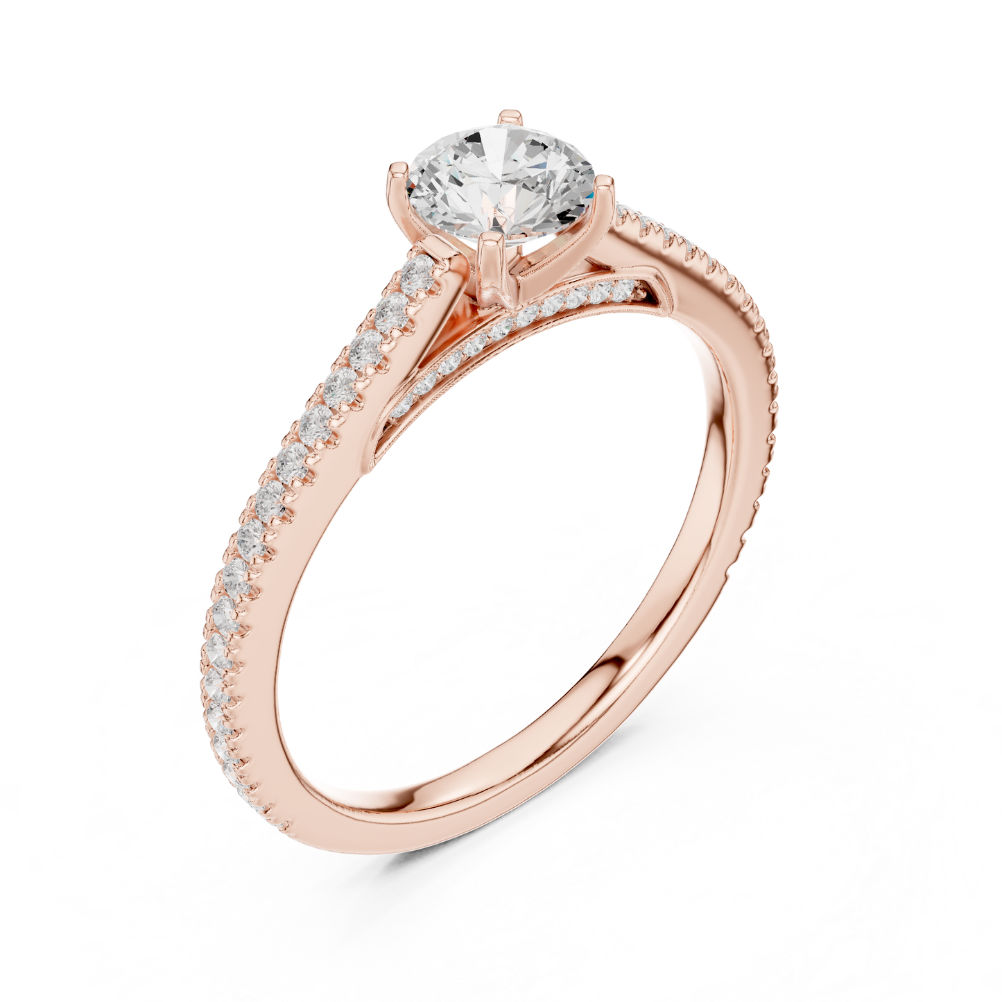 French Pave Solitaire - Round Engagement Ring