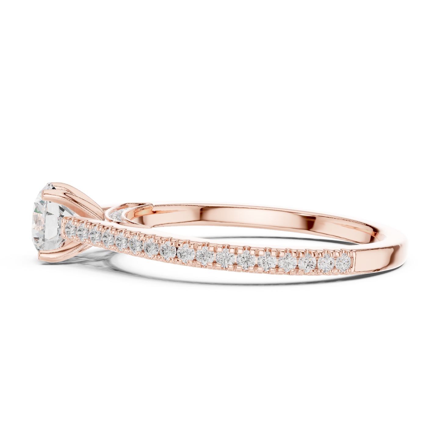 French Pave Solitaire - Round Engagement Ring