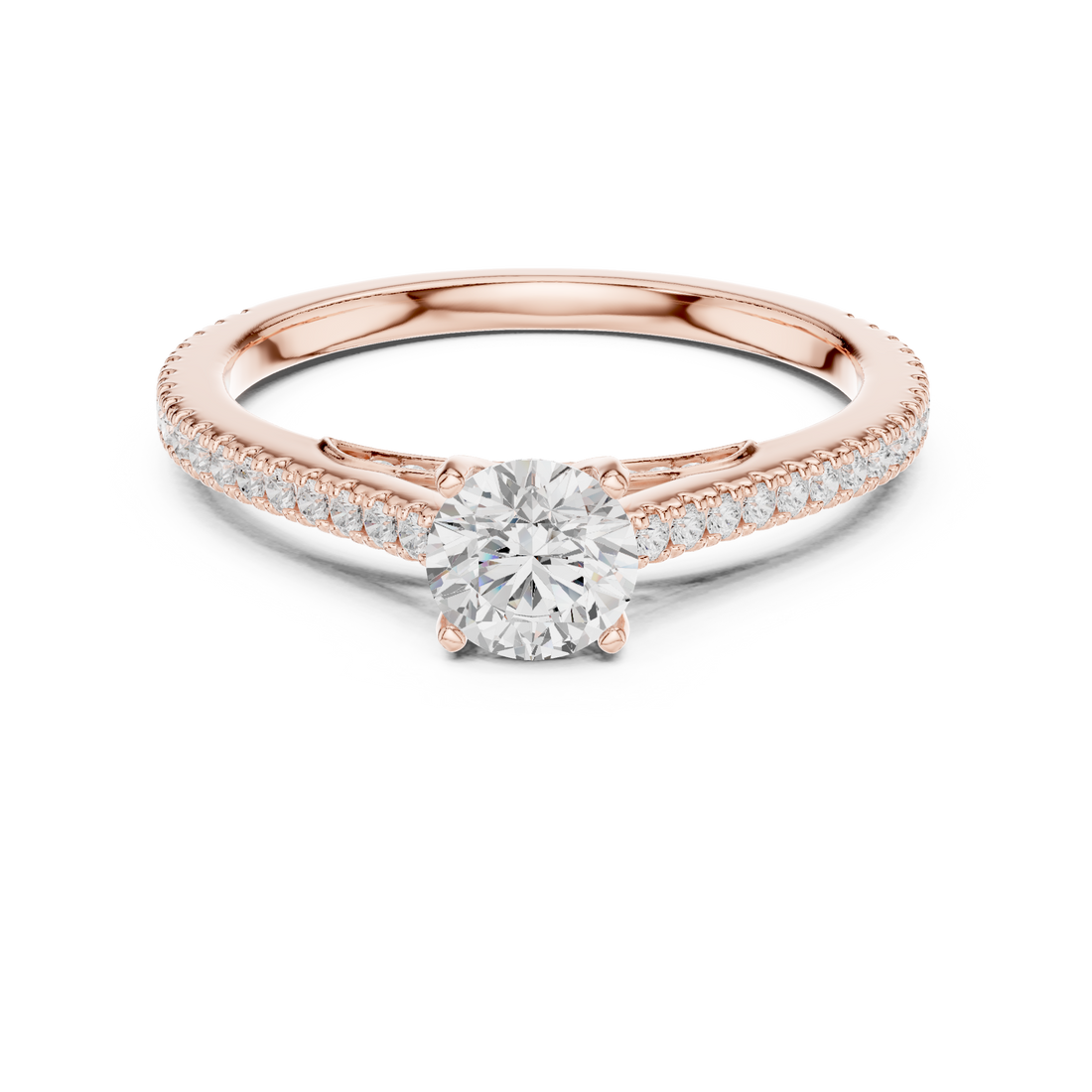 French Pave Solitaire - Round Engagement Ring