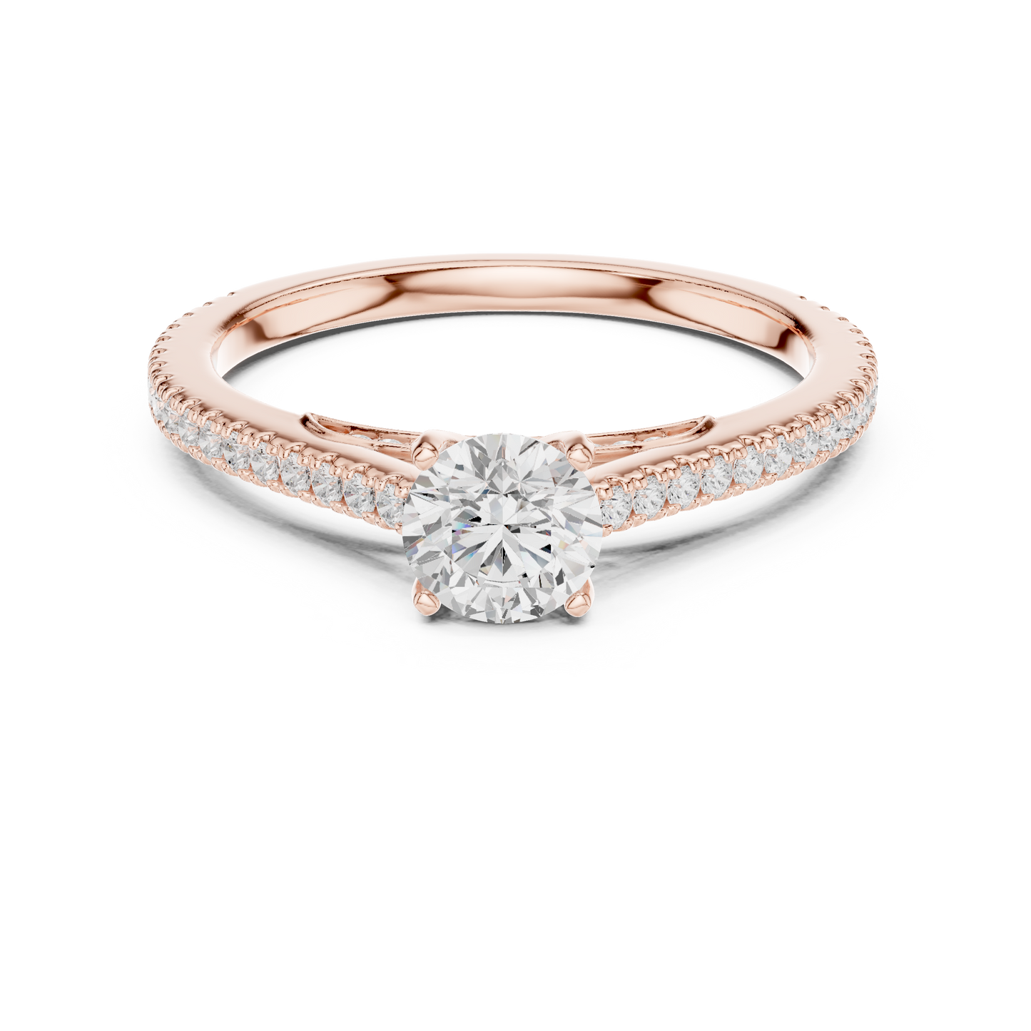 French Pave Solitaire - Round Engagement Ring