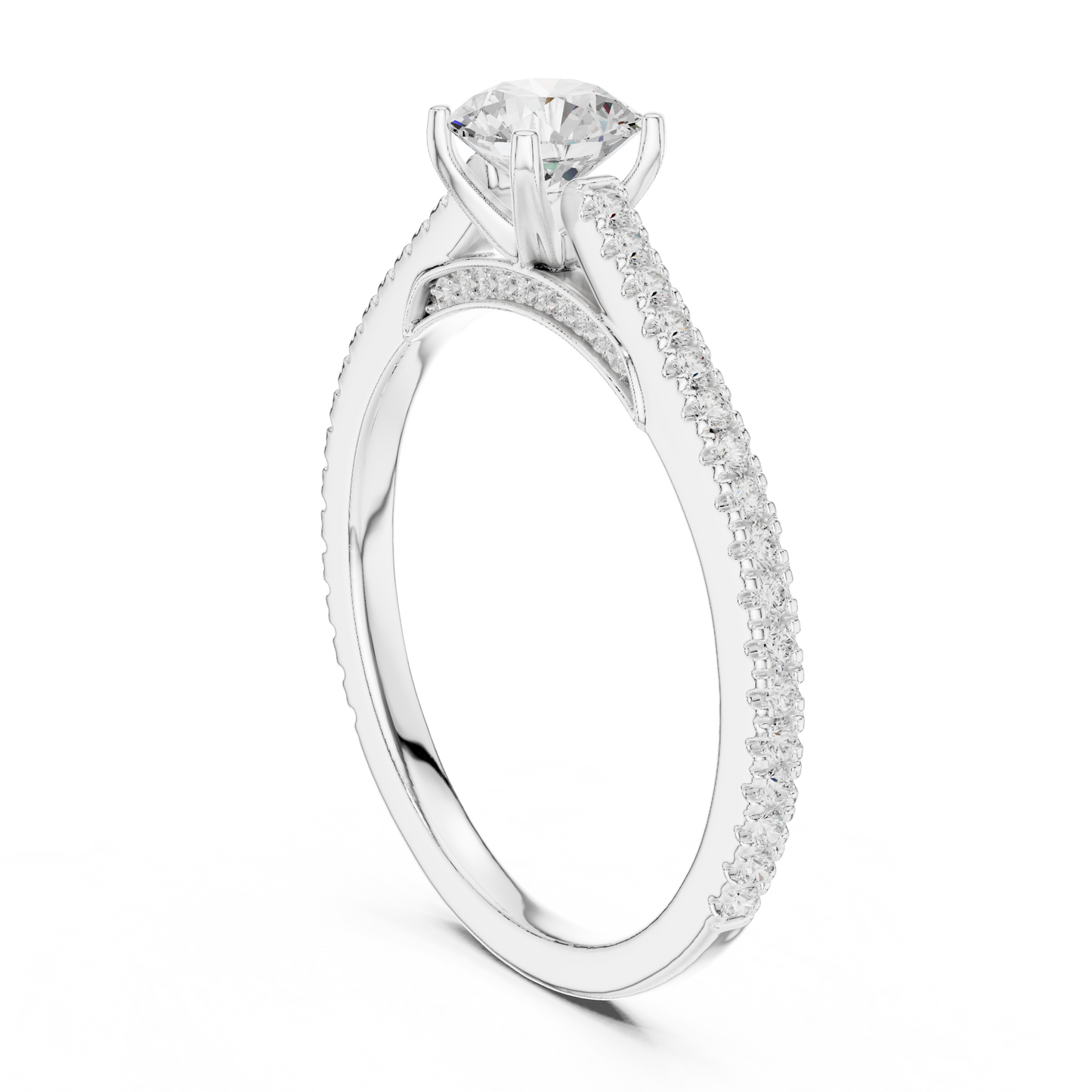 French Pave Solitaire - Round Engagement Ring