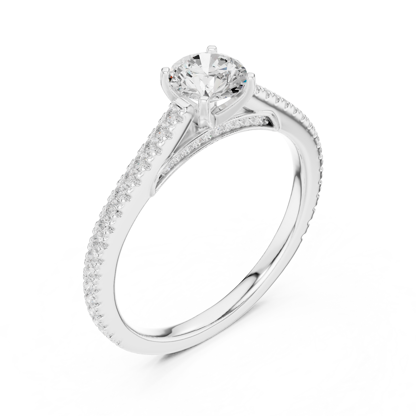 French Pave Solitaire - Round Engagement Ring