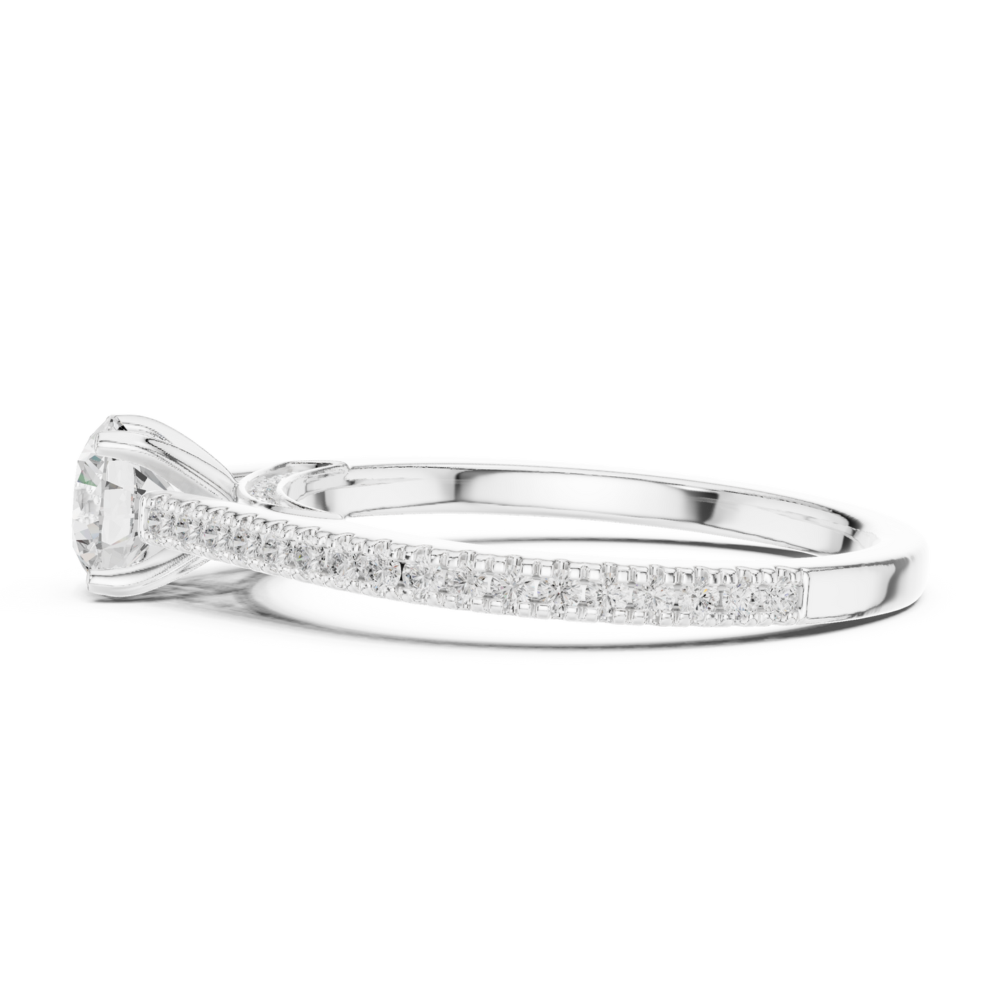 French Pave Solitaire - Round Engagement Ring