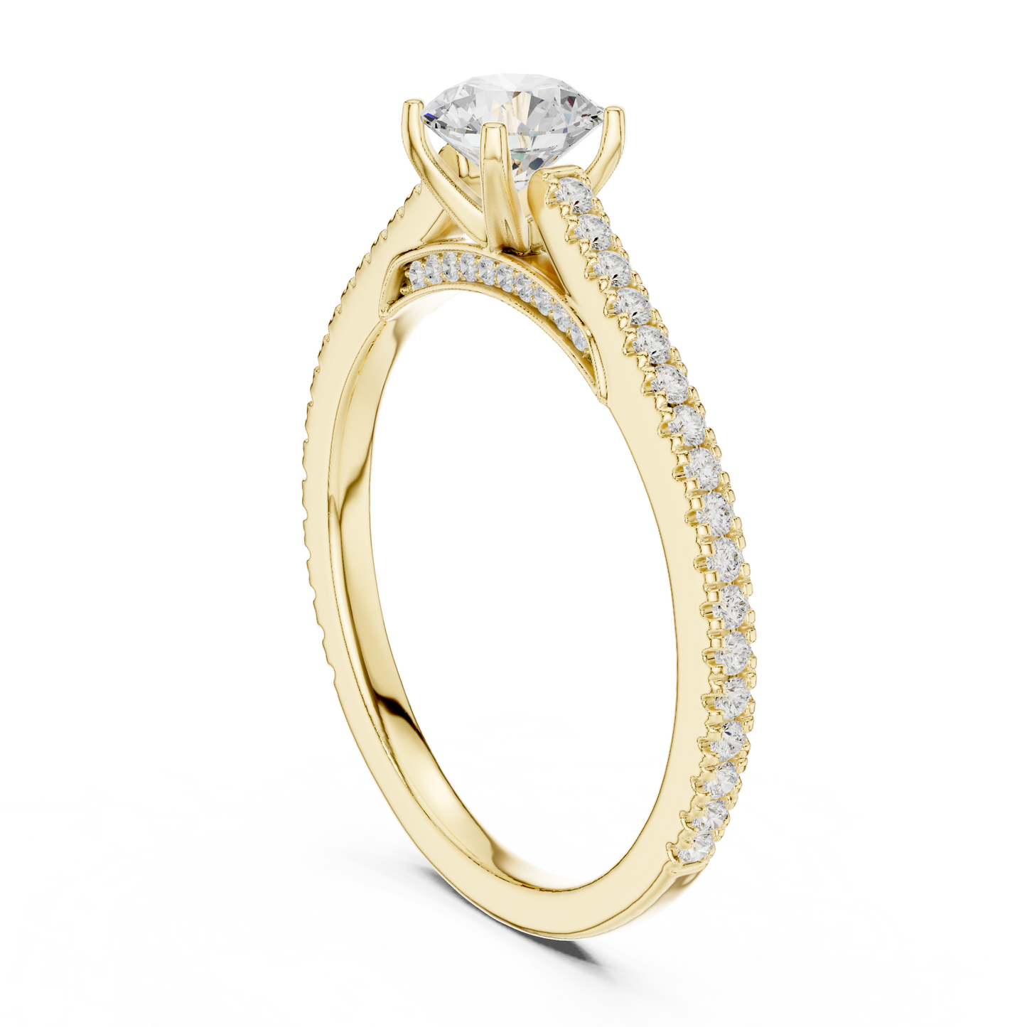 French Pave Solitaire - Round Engagement Ring
