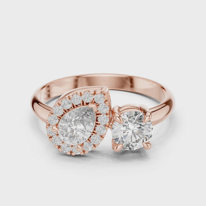 Toi et Moi - Pear Halo & Round Engagement Ring