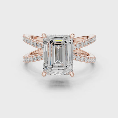 Split-Shank Double Pave Solitaire - Emerald Engagement Ring