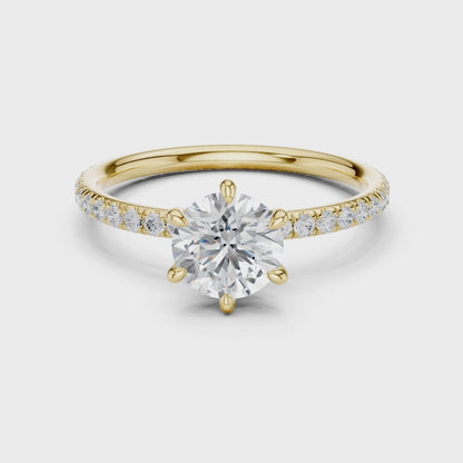 Six-Prong Pave Solitaire - Round Engagement Ring