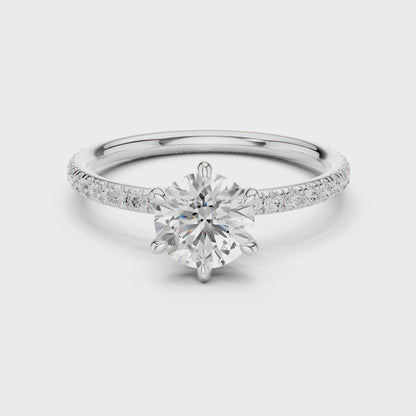 Six-Prong Pave Solitaire - Round Engagement Ring