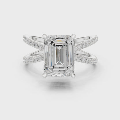 Split-Shank Double Pave Solitaire - Emerald Engagement Ring