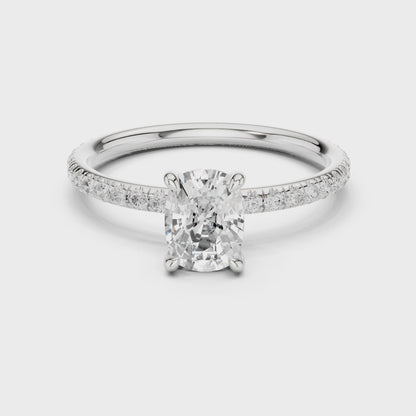 French Pave Solitaire - Cushion Engagement Ring