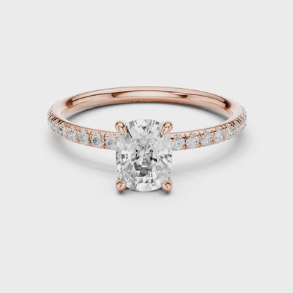 French Pave Solitaire - Cushion Engagement Ring