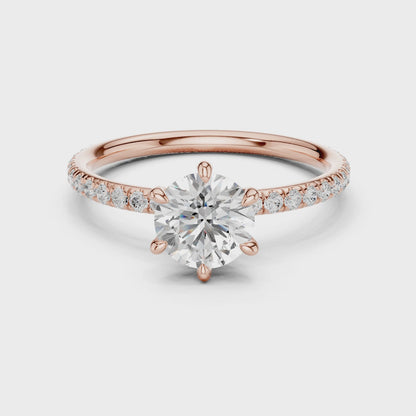 Six-Prong Pave Solitaire - Round Engagement Ring