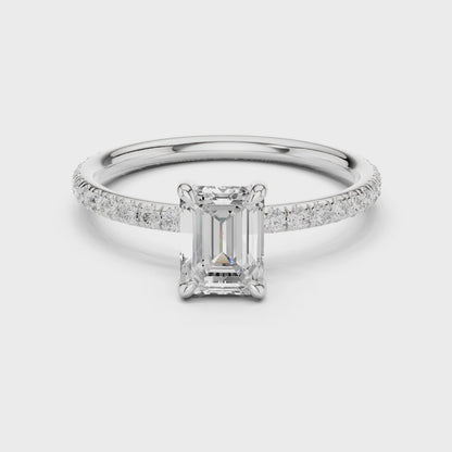 French Pave Solitaire - Emerald Engagement Ring